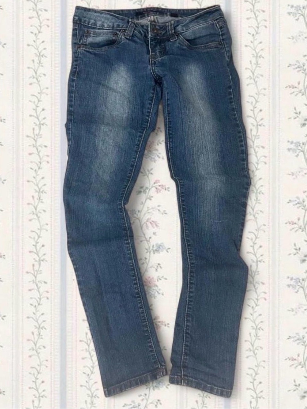Classic Women's dark blue low waisted Y2K Slim Straight Jeans seductions